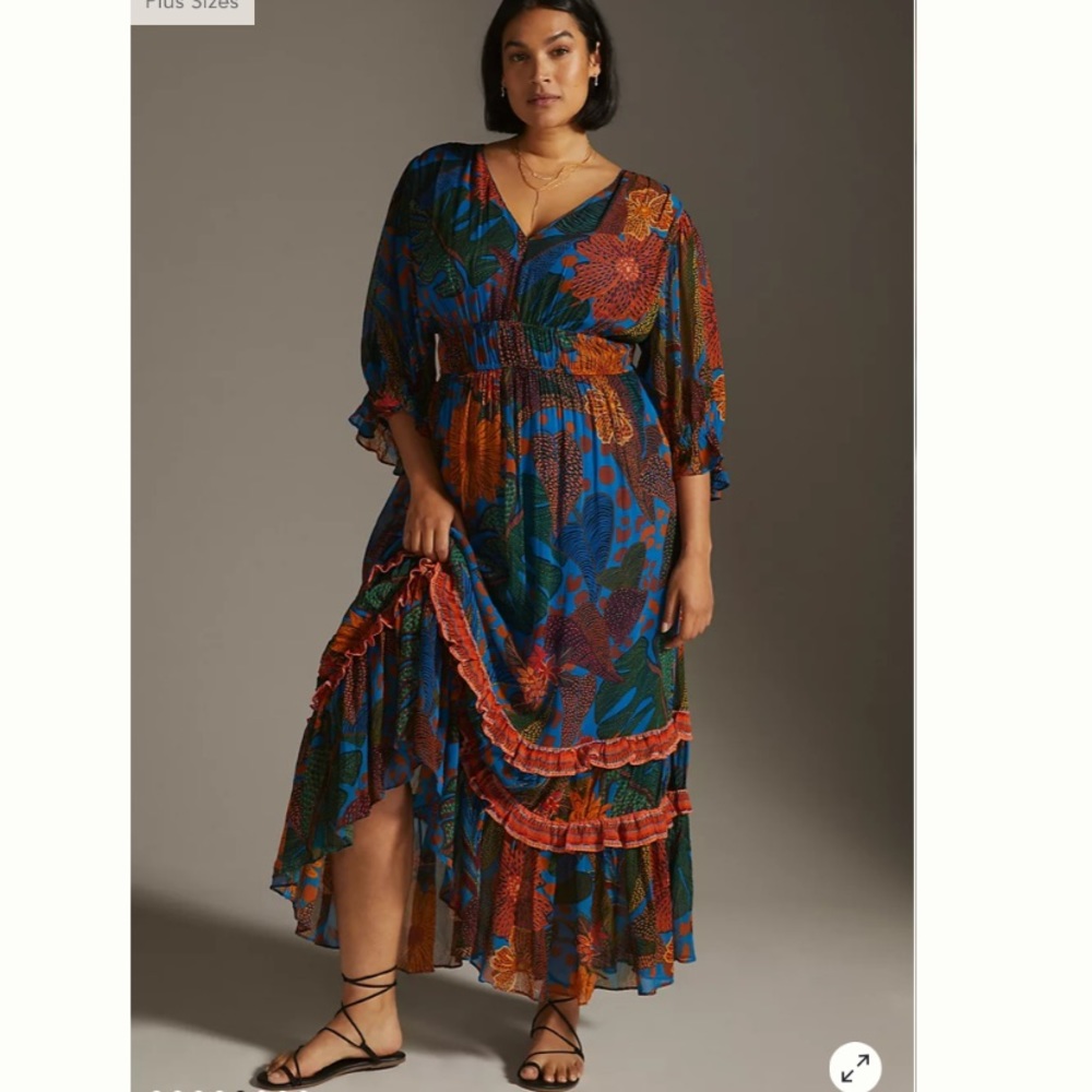 Anthropologie Farm Rio Blue puff sleeve maxi dress size XS - Picture 6 of 16